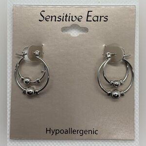 New Sensitive Ears Silver Double Circle Earrings